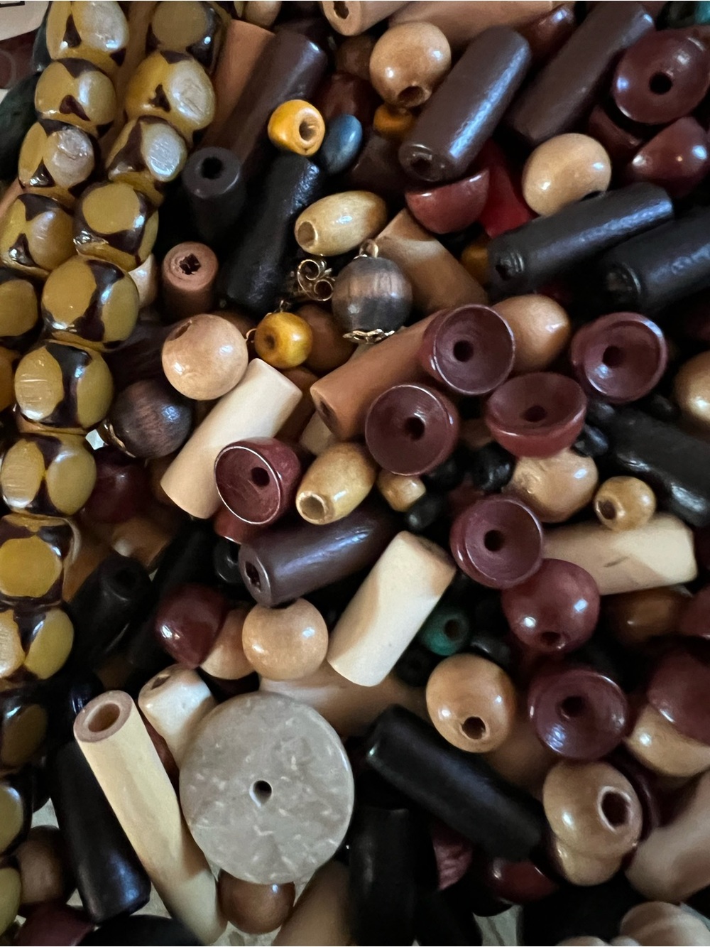 Bead Lot — Wood, Shell, and Nuts —Rescued and New, Natural and Dyed - Picture 5 of 7
